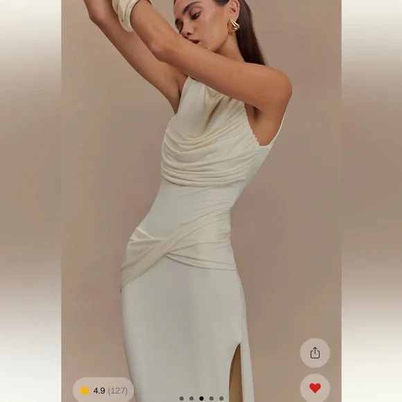 MESHKI Henley Slinky Drape Maxi Dress - Ivory Elegant Cream Evening Gown - Picture 3 of 7